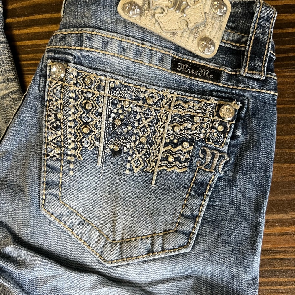 Miss Me Light Blue Boot Cut Jeans with Silver Accents - Picture 2 of 6